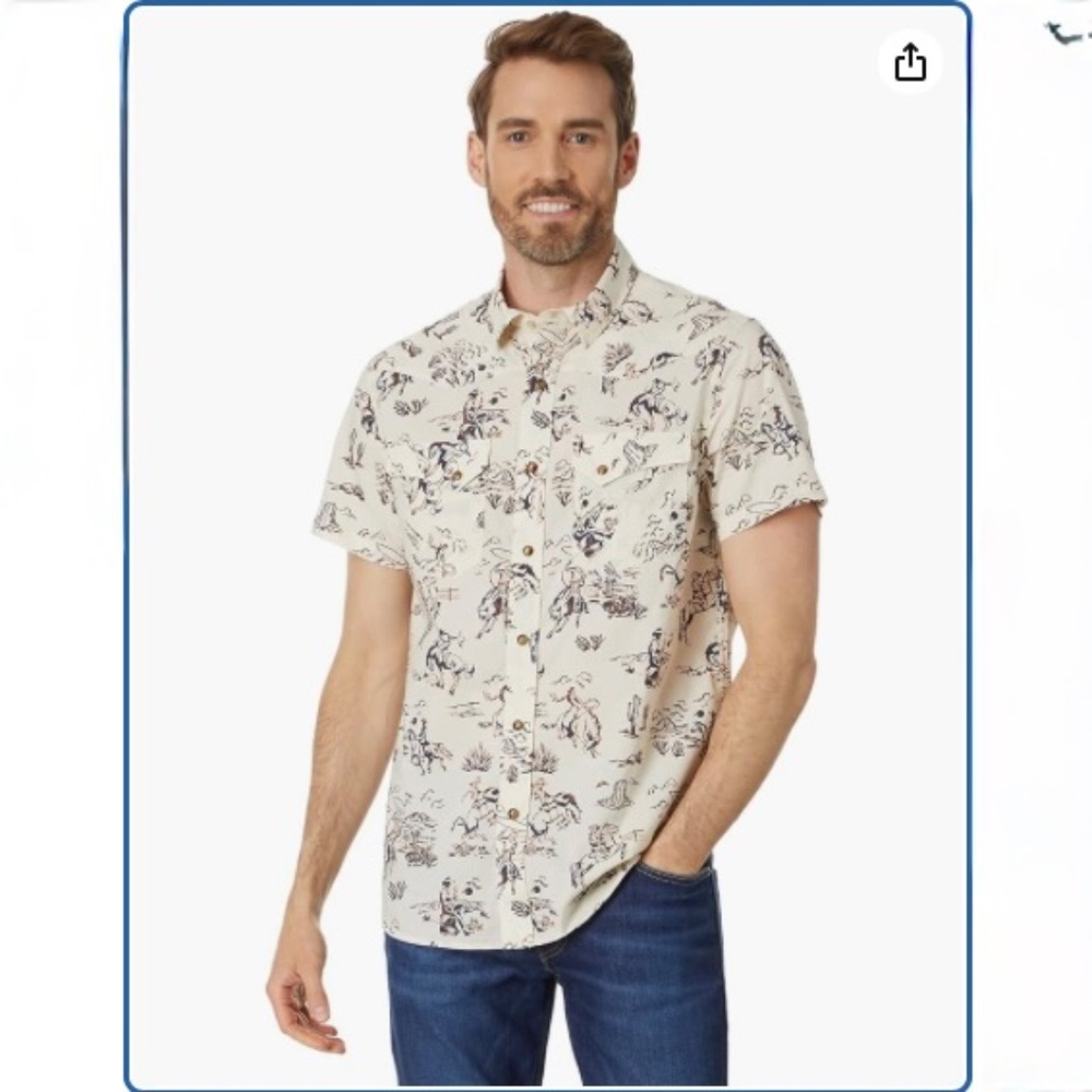PENDLETON LARAMIE SHORT SLEEVE COWBOY PRINT SHIRT, LARGE